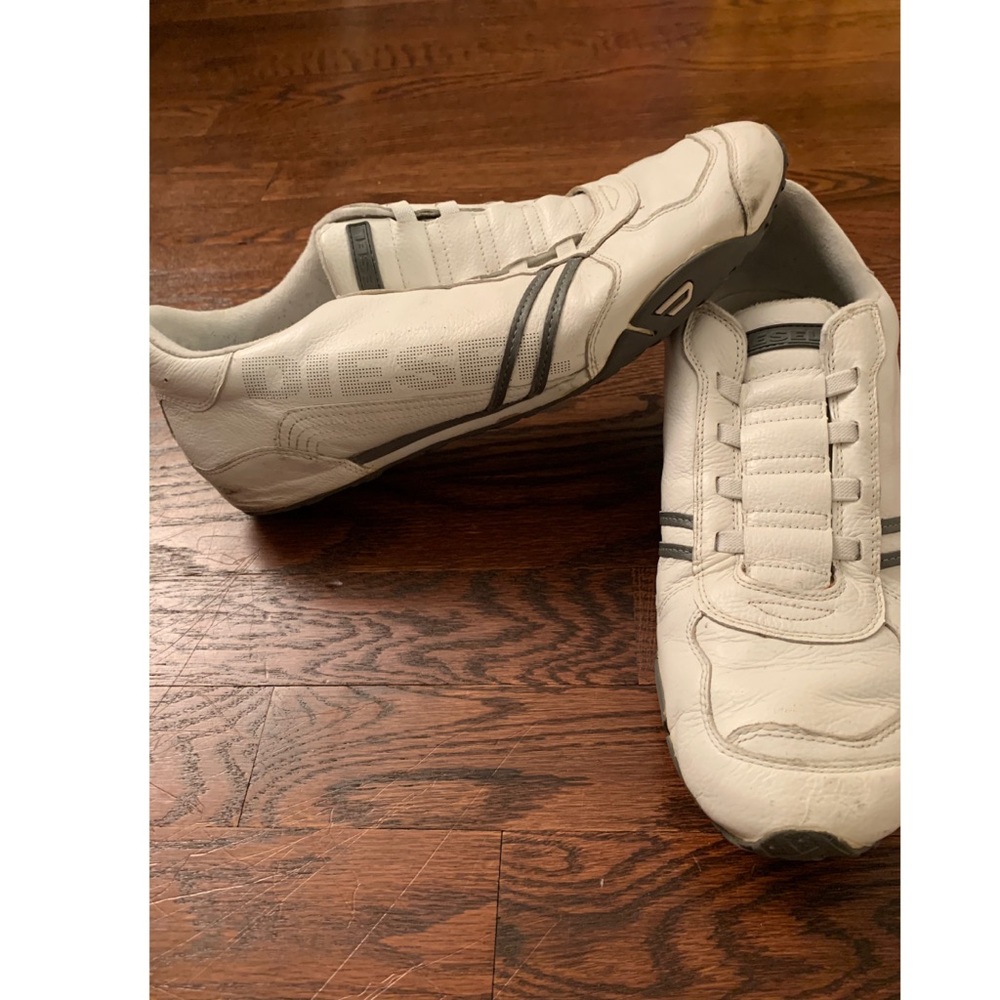 Diesel White Leather Solar On Slip-on Sneakers
